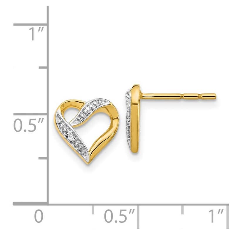 Curata 14k and Rhodium Marquise Diamond Love Heart Post Earrings - 9x10mm Wide