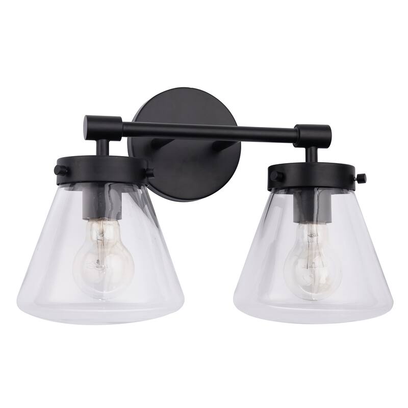 Glam Modern Farmhouse 2-Light Black Vanity Light - 15.3"L x 7.67"W x 10.1"H