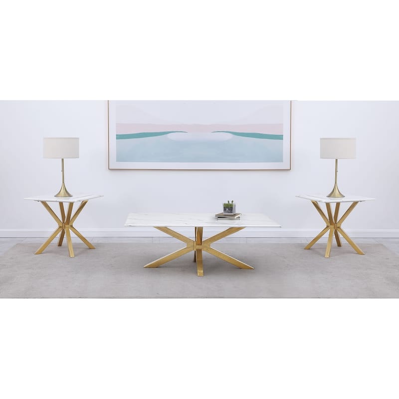 Visalia Faux Marble Coffee And End Table Set White - 3-piece set