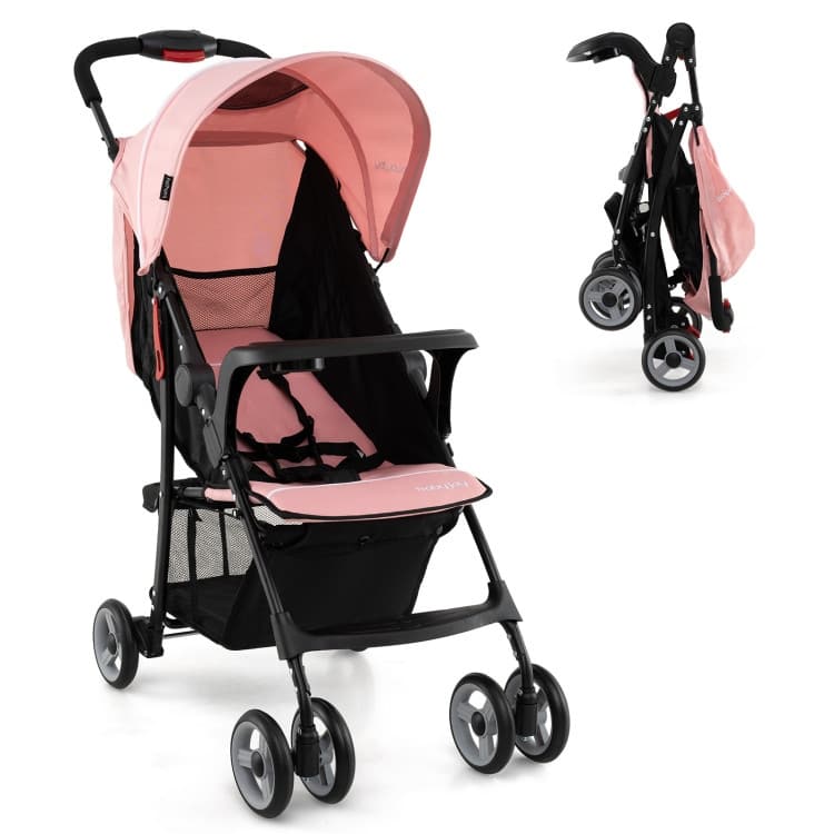Steel Kids Stroller with Recline, Canopy and All-Terrain Wheels - 35"(L) x 18"(W) x 39"(H) - Pink