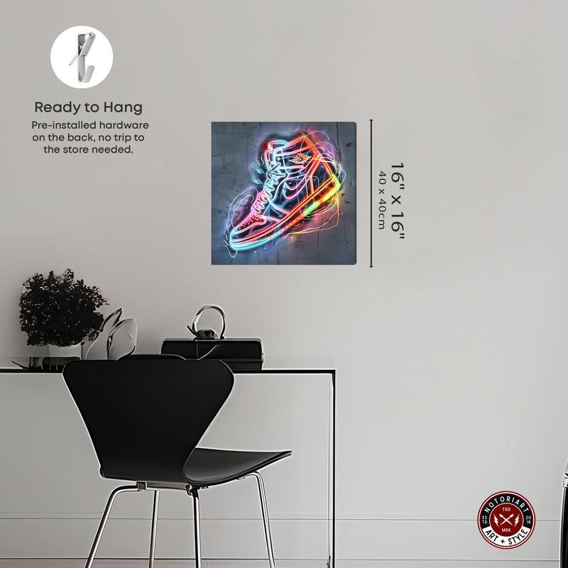 Notoriart Colorful Light Up Neon Sneaker Gallery Wrapped Sneaker 1 Piece Canvas Wall Art