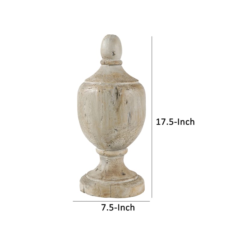 18 Inch Modern Accent Decor, Turned Finial Design, Whitewashed Finish