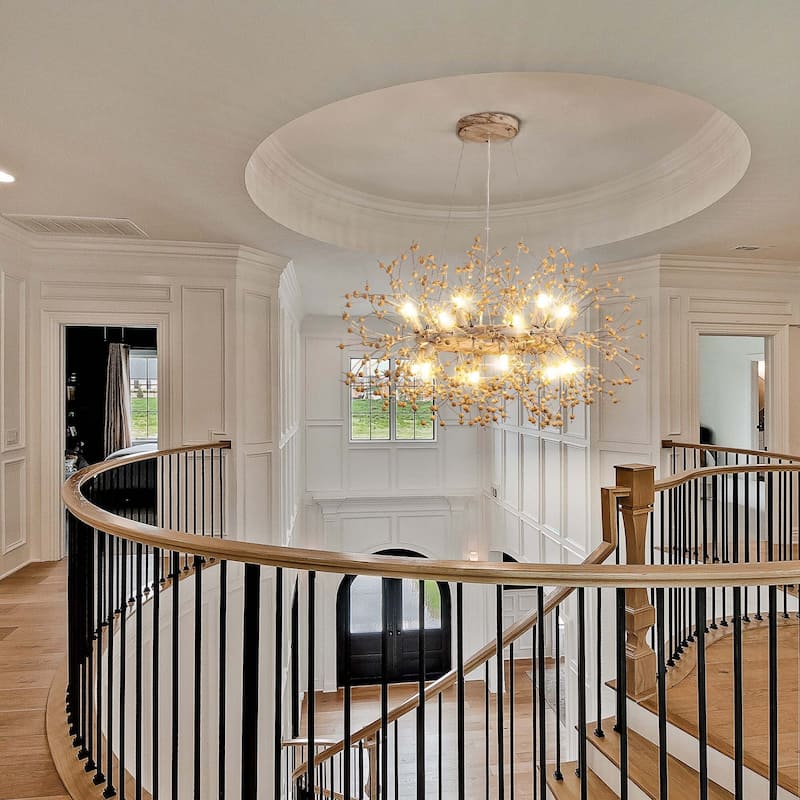 9-Light Modern Firework Sphere Chandelier with Wooden Beads for Dining Room and Living Room