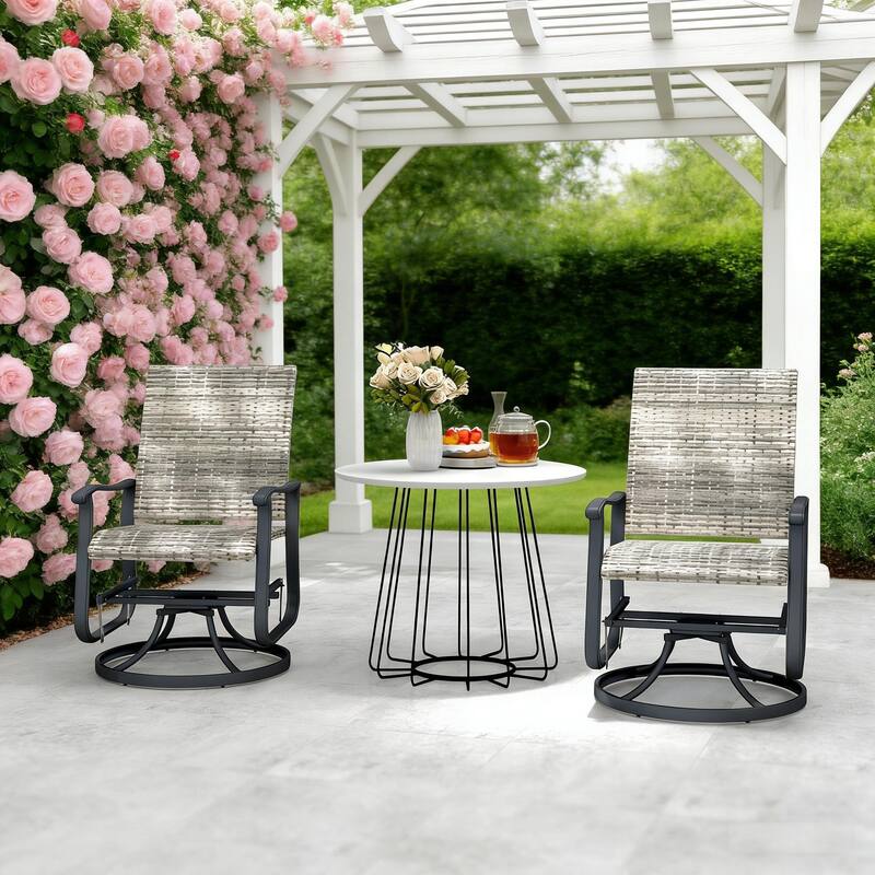 GDFStudio - Sebastian Outdoor Wicker Swivel Glider Chair Set of 2