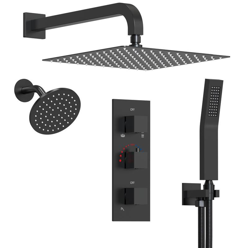 Thermostatic Shower System 12" Dual Heads Shower Faucet with High Pressure Handheld Spray