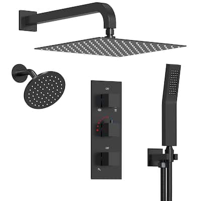 Thermostatic Shower System 12" Dual Heads Shower Faucet with High Pressure Handheld Spray