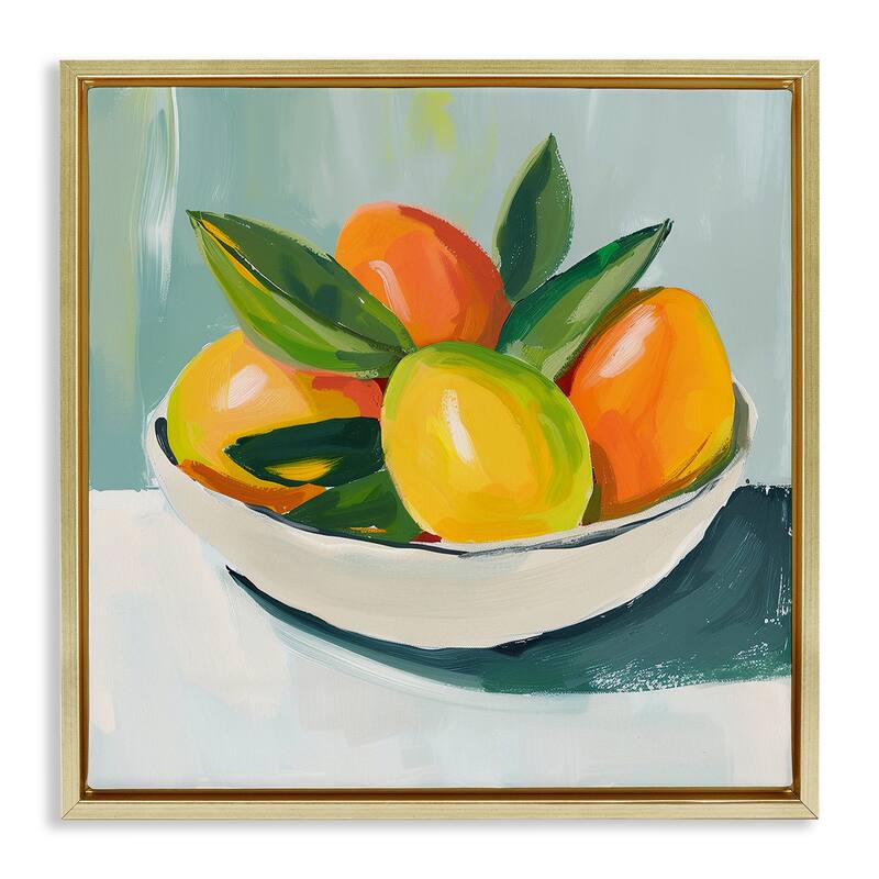 Stupell Bowl of Citrus Fruit Framed Floater Canvas Wall Art Design By Walker Noble - 25 x 25 - Gold