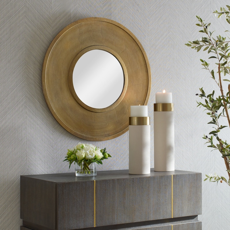 Handcrafted Framed Round Wall Mirror - 30" - Antique Brass Finished