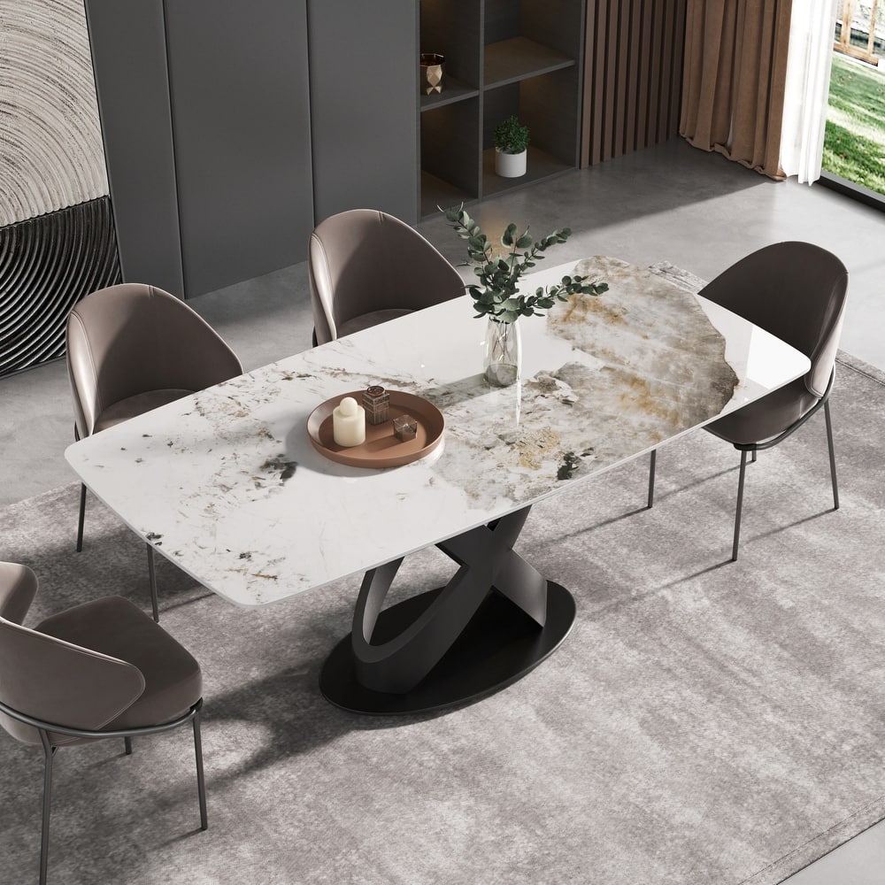 71'' Modern Artificial Marble Dining Table with Carbon Steel Base