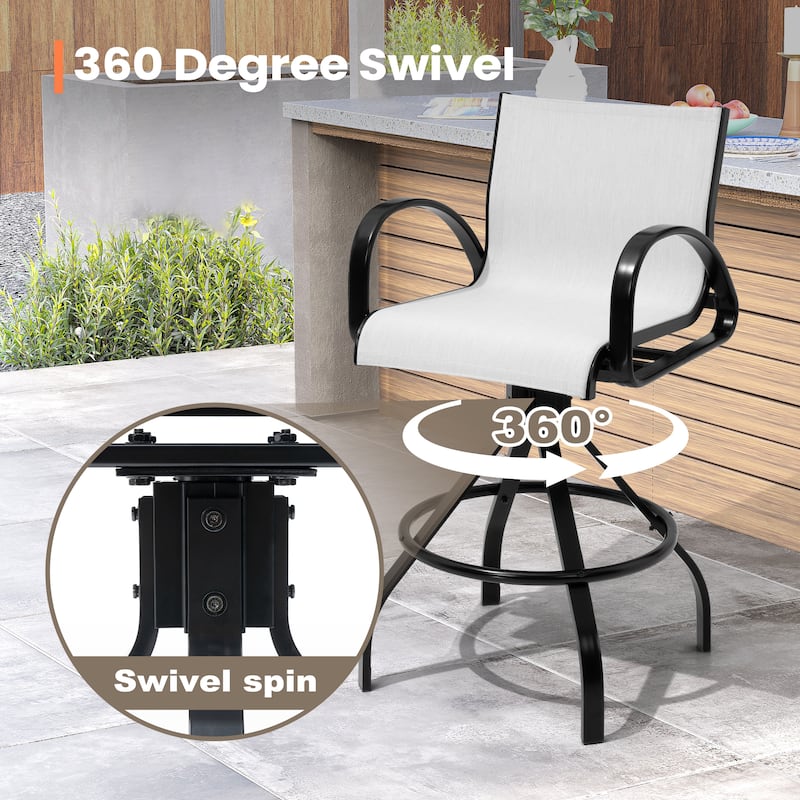 Pellebant Patio Swivel Aluminum Bar Stools with Sunbrella Textilene - 22.83 in W x 18.11 in D x 42.13 in H