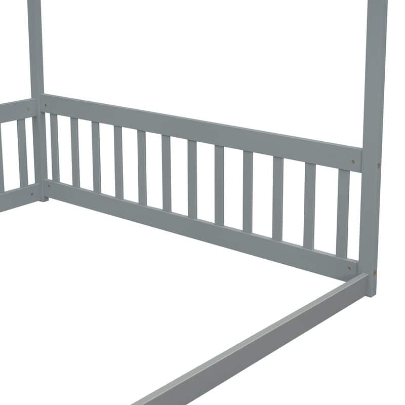 Full Size Wood Canopy Bed with Guardrails,Floor Bed For Kids