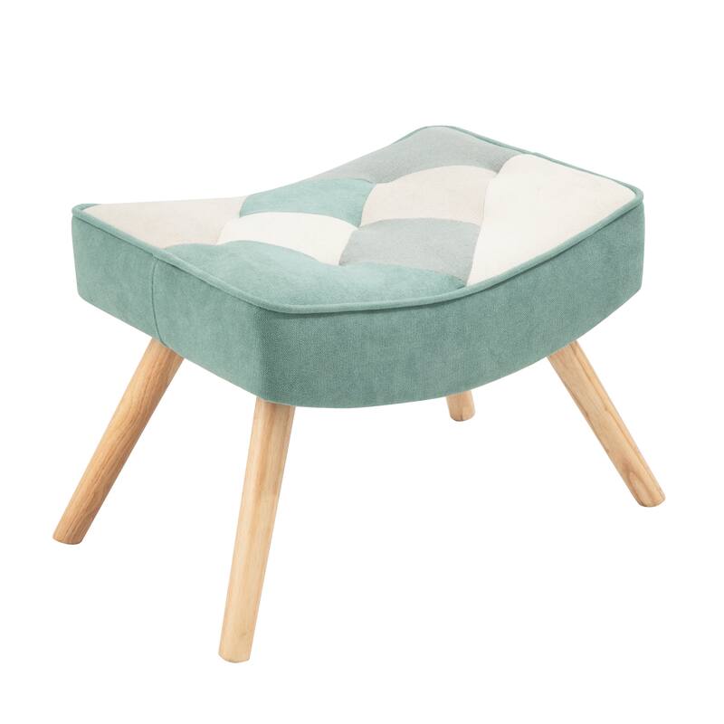 Patchwork Linen Rocking Chair with Ottoman (Mid-Century Style)