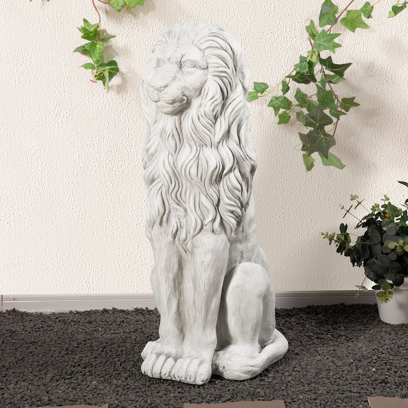 Glitzhome 36.25"H Oversized MGO Bronze/White/Black Sitting Lion Garden Statue