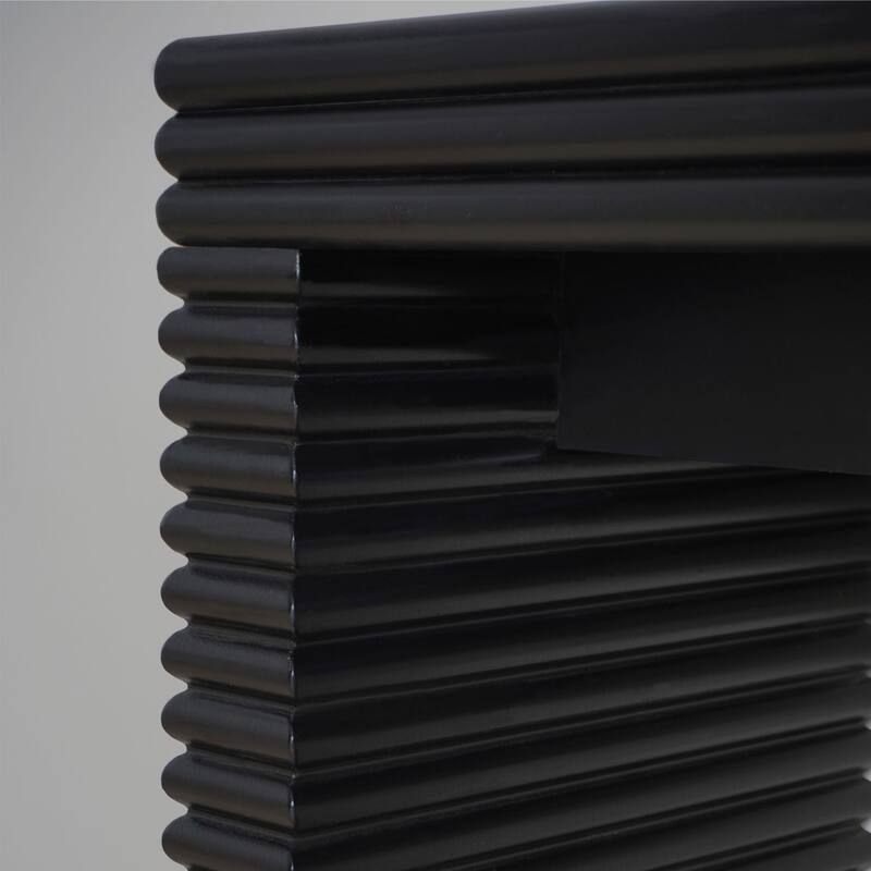 Modern Black Ribbed Design Console Table with Wood Grain Tabletop, Sleek Entryway Table Living Room Accent Table