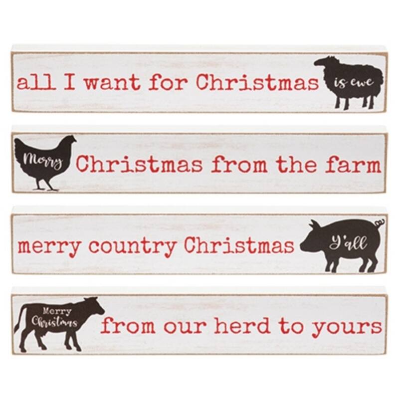 From Our Herd to Yours Mini Sticks for Farmhouse Decor 4 Asstd. - 6” x 0.50” x 1” - White-Red-Brown