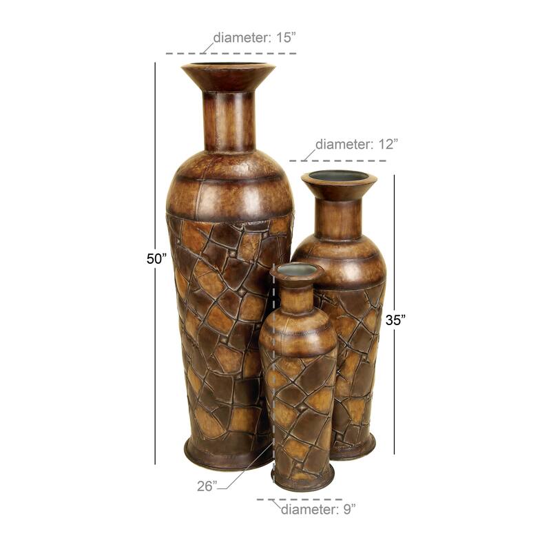 Hammered Iron Metal Rustic Traditional Floor Vase Set (3)