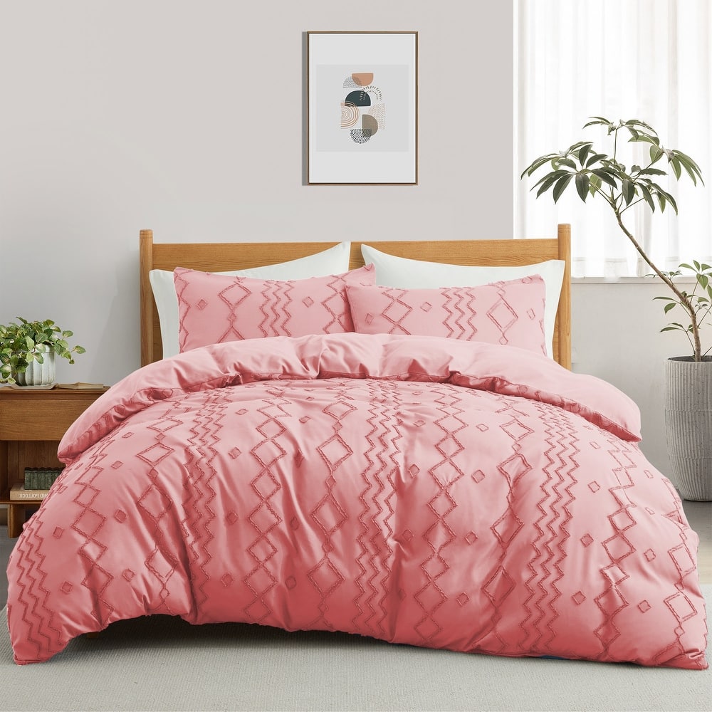 3 Piece Tufted Clipped Jacquard Geometric Oversized Duvet Cover Set