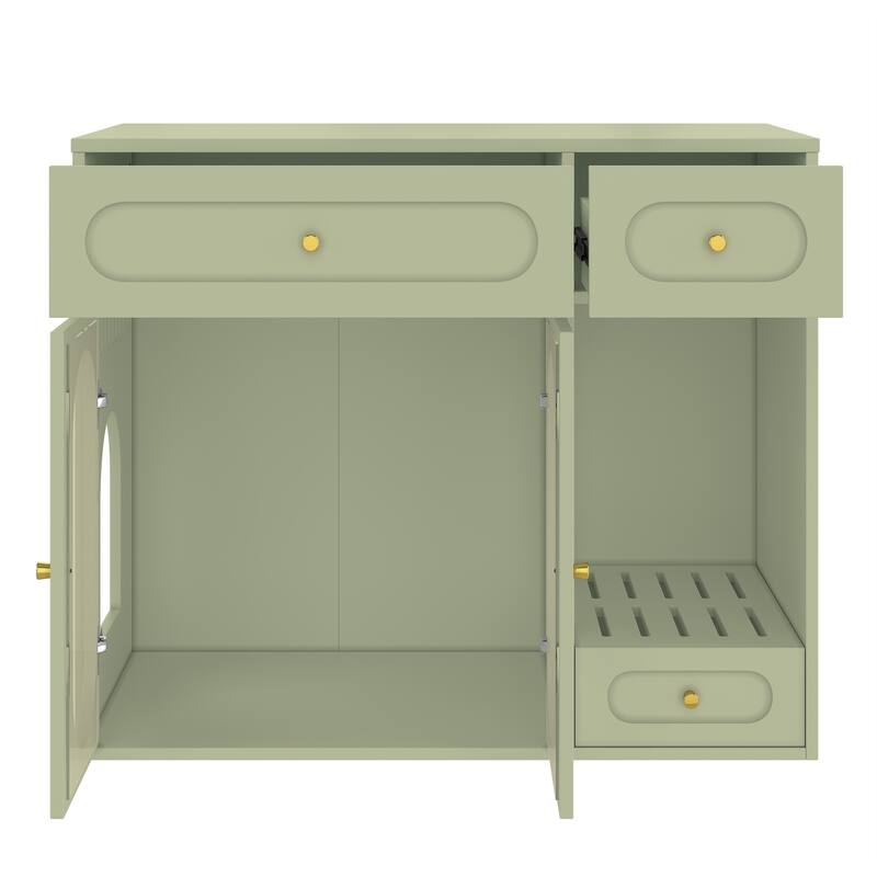 Cat Litter Box Enclosure with LED Light, Hidden Litter Box Furniture with Storage Drawers, Indoor Pet House with Acrylic Doors