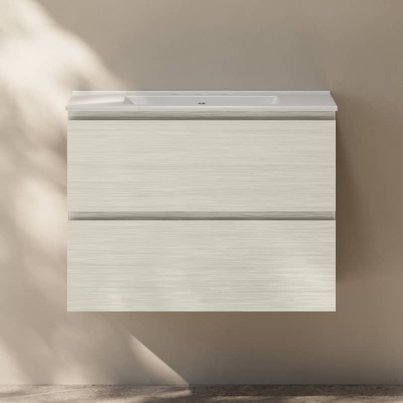 Liberte 30" Wall-Mounted Bathroom Vanity In White Oak With 3-Hole Widespread Sink Top - 30