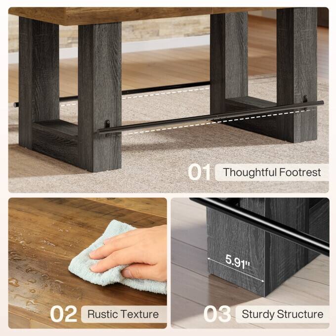 63-Inch Counter Height Bar Table, Industrial High Top Dining Table