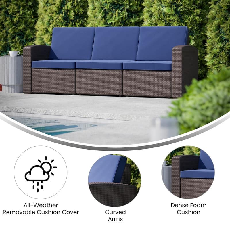 Faux Rattan Sofa with All-Weather Cushions