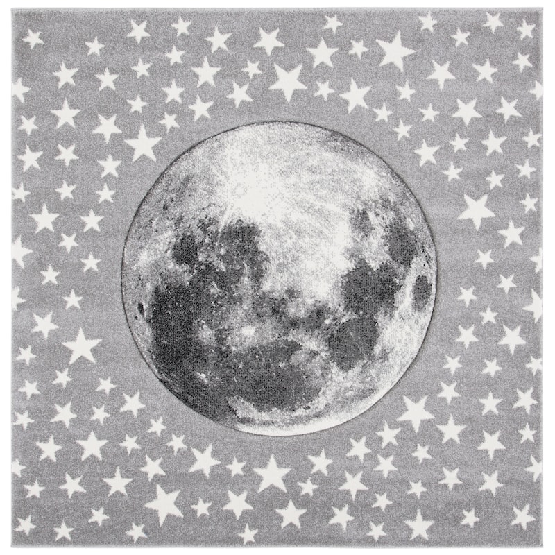 SAFAVIEH Carousel Kids Aine Moon Rug - 5'3" Square - Light Grey/White - Square