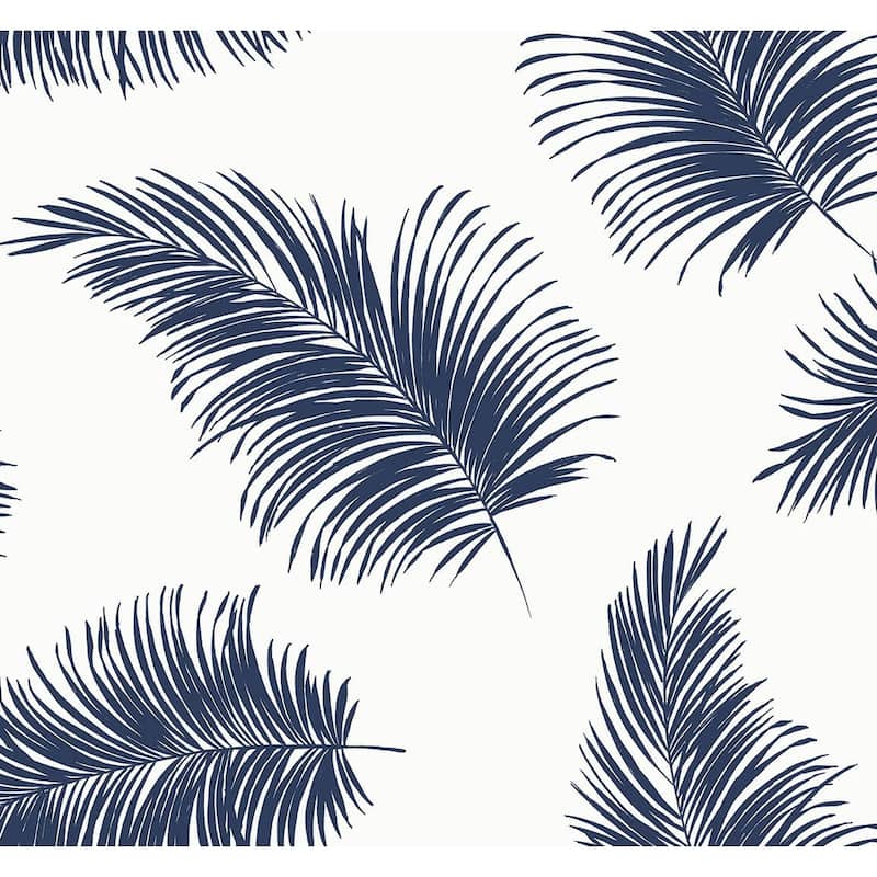 Luxe Haven Tossed Palm Peel and Stick Wallpaper - 27 in. W x 18 ft. L - White & Navy