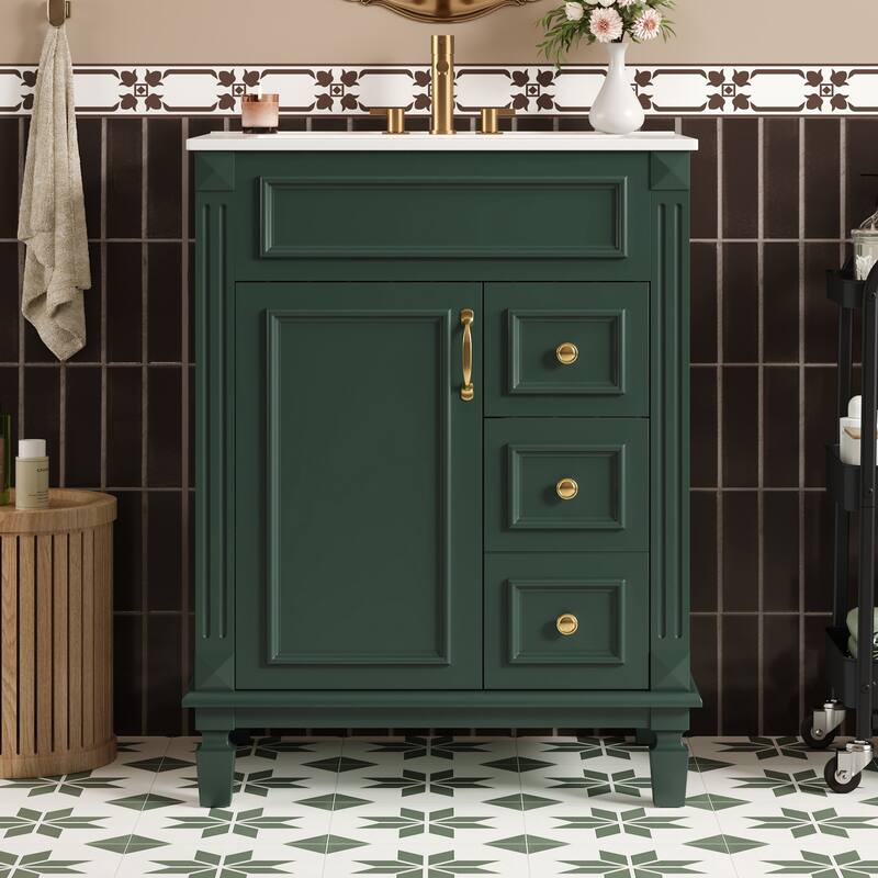 24" Bathroom Vanity With Ceramic Sink,Small Bathroom Sink Cabinet,Modern Cabinet With 2 Drawers And Adjustable Shelf