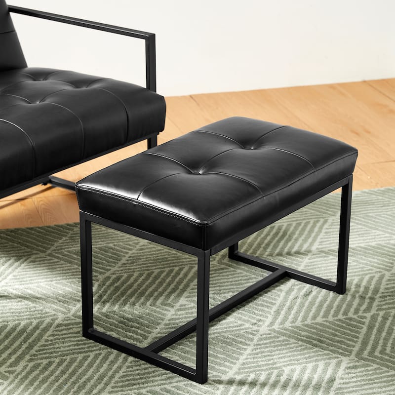 Glitzhome Set of 2 24"W Modern PU Leather Button-tufted Ottoman Foot stool