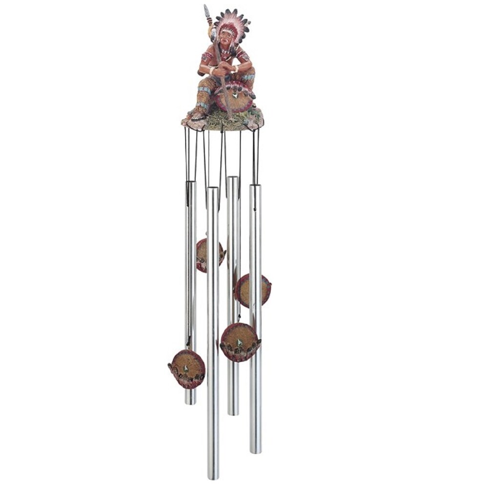 Lbk Furniture Figurine Round Top 23" Indian Chief Wind Chime For Indoor And Outdoor Hanging Decoration Garden Patio Porch