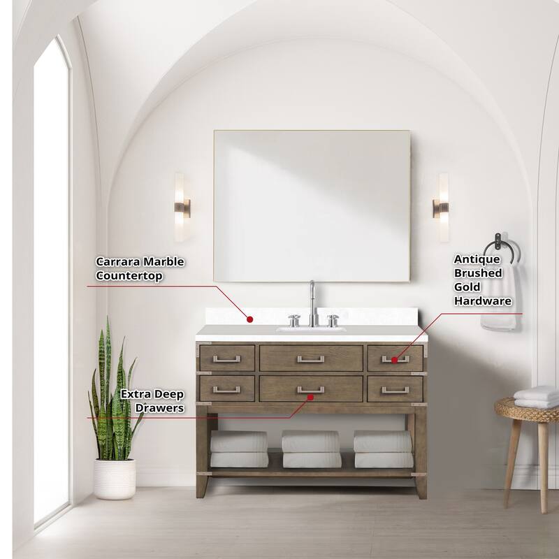 Norwalk 48 in W x 22 in D Black Oak Single Bath Vanity, White Quartz Top, Faucet Set, and 46 in Mirror