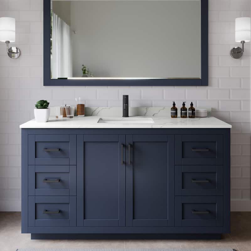 Wyndham Collection WCF292960S-QTZ-UNSMXX Miranda 60" Free Standing - Dark Blue / Giotto Quartz Top / Matte Black