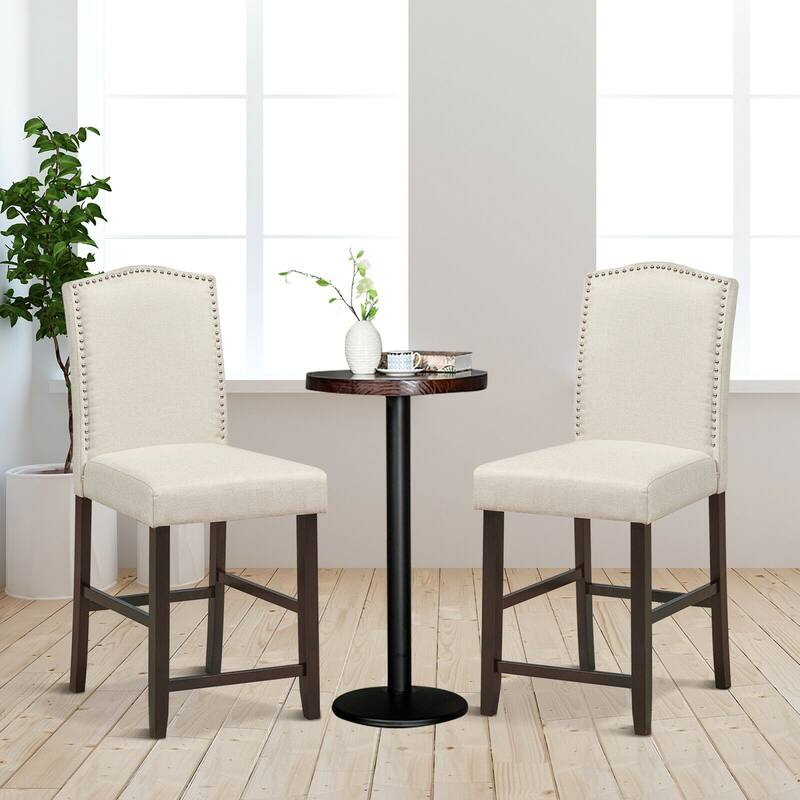 Gymax Set of 4 Fabric Barstools Nail Head Trim Counter Height Dining - See Details