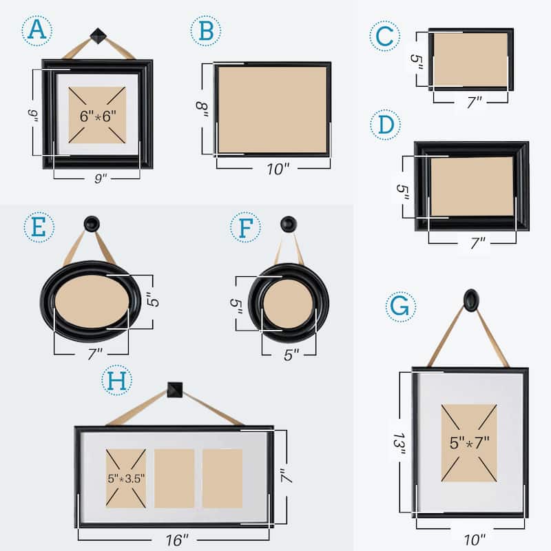 HELLO LAURA 8 Piece Black Gallery Family Wall Picture Frame Set