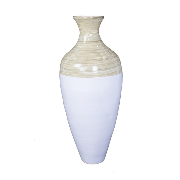 27.5" Gold, Copper, and Brown Spun Bamboo Floor Vase