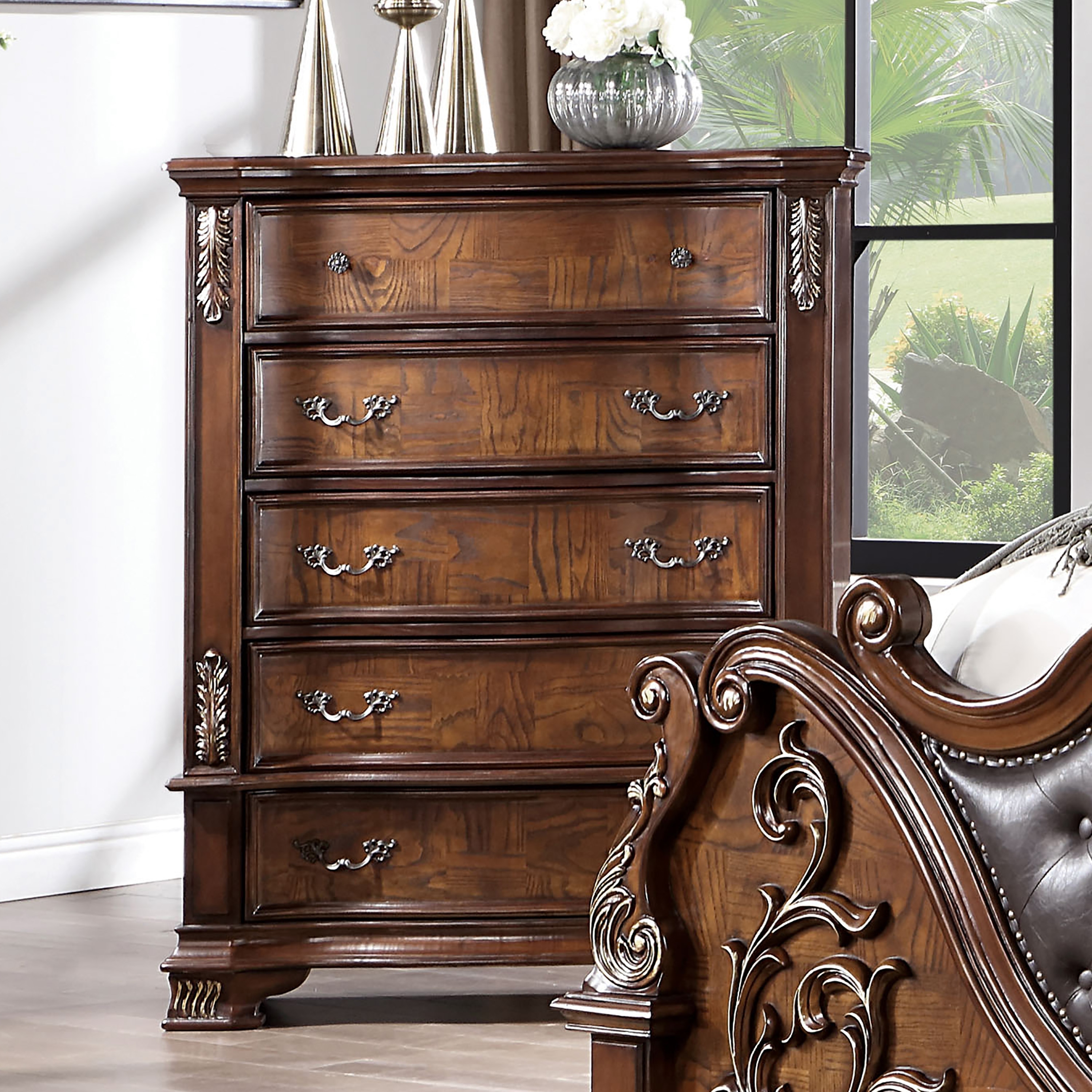 Furniture of America Wrea Traditional Wood 5-Drawer Tall Dresser