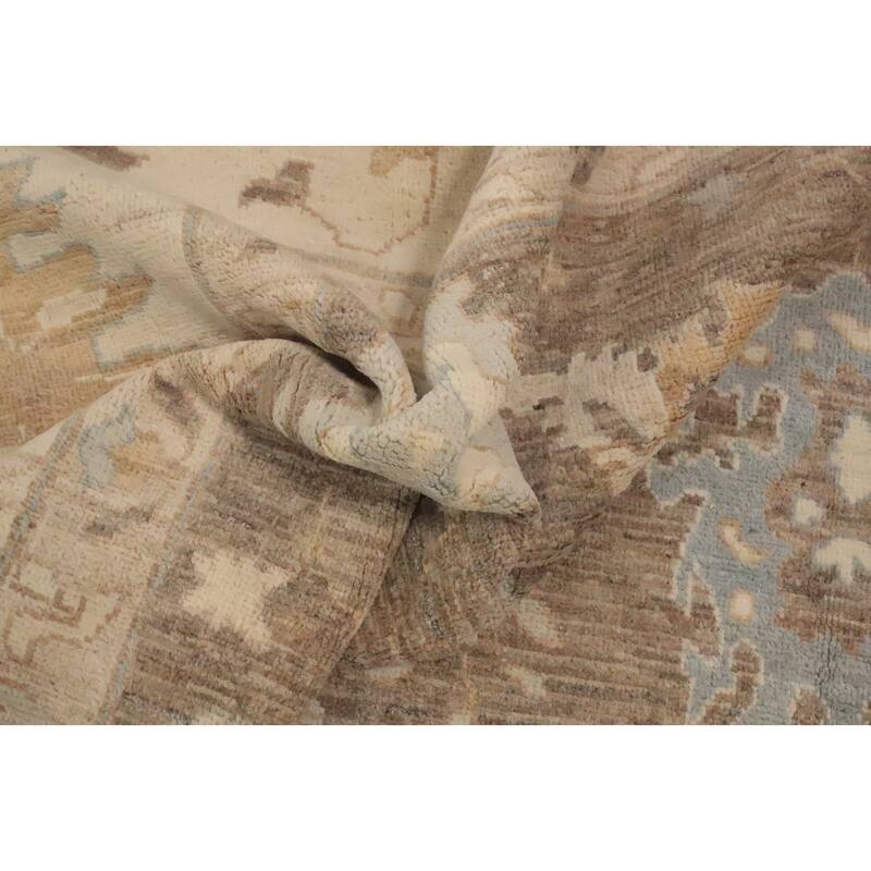 Hand Knotted Oriental 100% Wool Carpet Transitional All-Over Brown Oushak Area Rug - 9' 7'' X 8' 1''