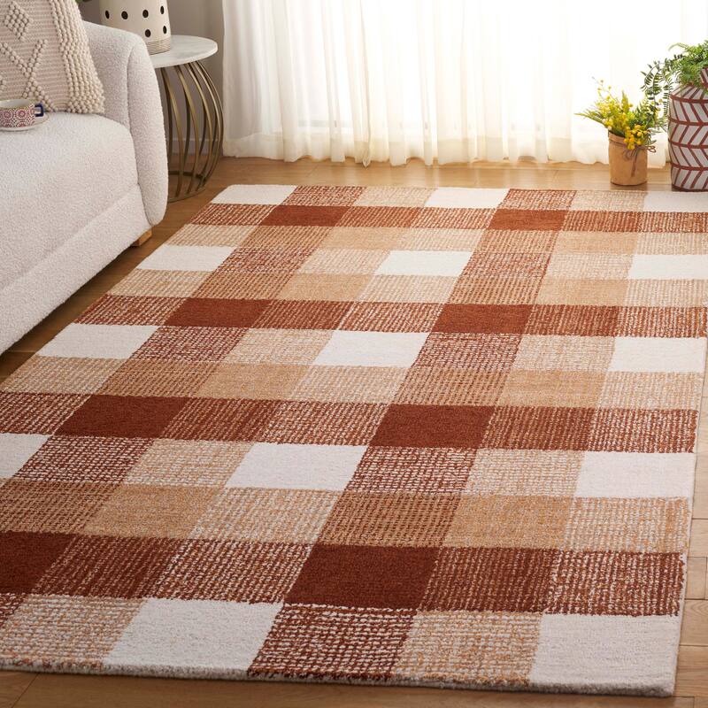 SAFAVIEH Handmade Genre Belmira Farmhouse Checkered Wool Rug - 9' x 12' - Ivory/Rust
