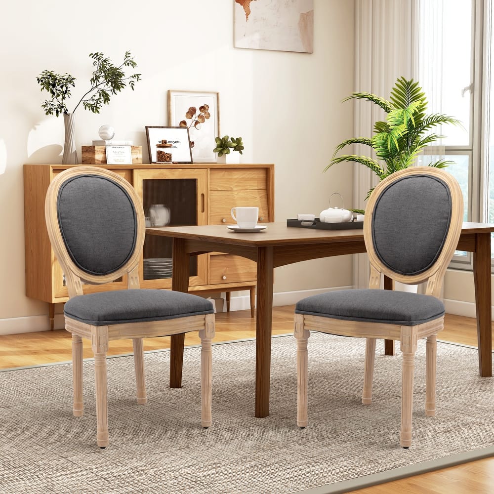 French Country Solid Wood Fabric Dining Chair Set of 2