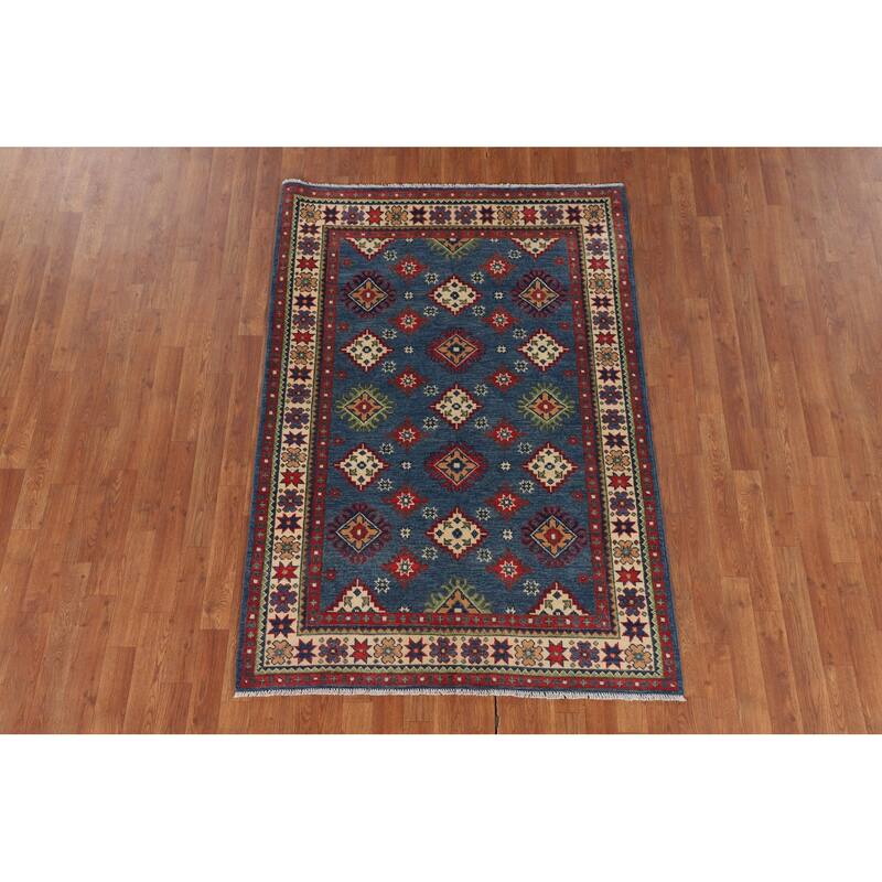 Traditional Blue Kazak Area Rug Handmade Oriental Wool Carpet - 4'1" x 6'0"