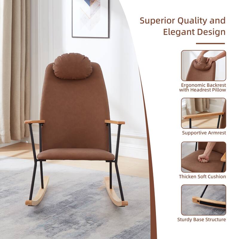 Accent Rocking Chair with Adjustable Headrest Pillow