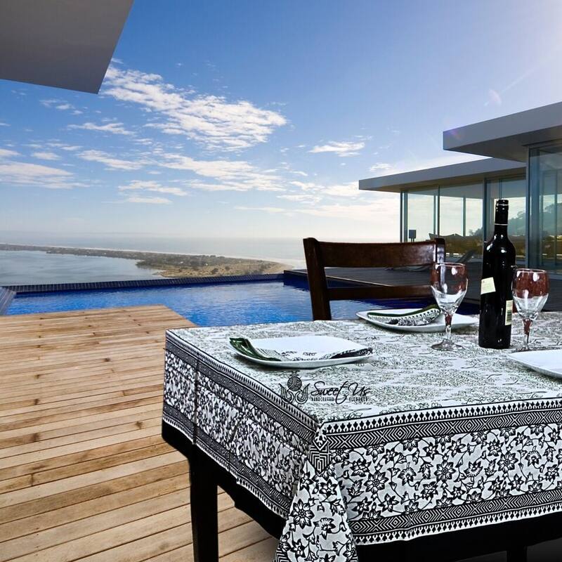 The Amore French Country Cotton Floral Tablecloth Square, Ebony Fern - 60 x 60 inches