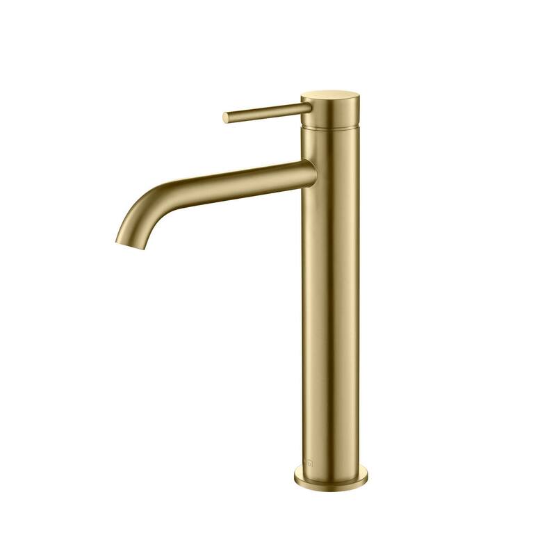 Luxury Solid Brass Single Hole Bathroom Vessel Sink Faucet - Brushed Gold