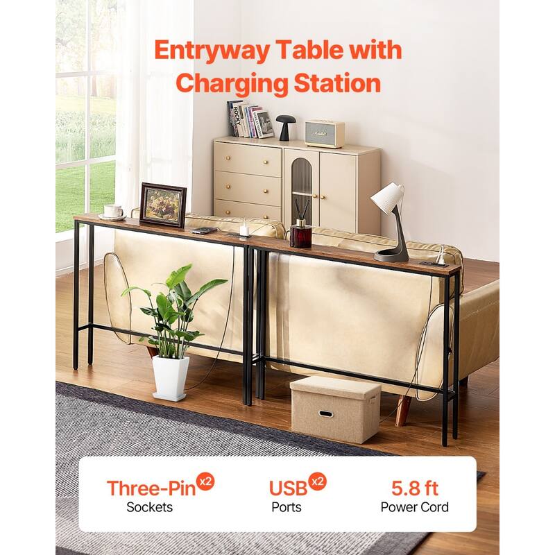 Narrow Console Table with Power Outlets, 70.9-inch Entryway Shelf