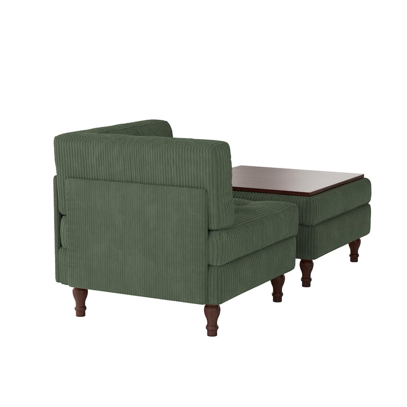 Corduroy Tufted Accent Chair Armchair and Ottoman Set