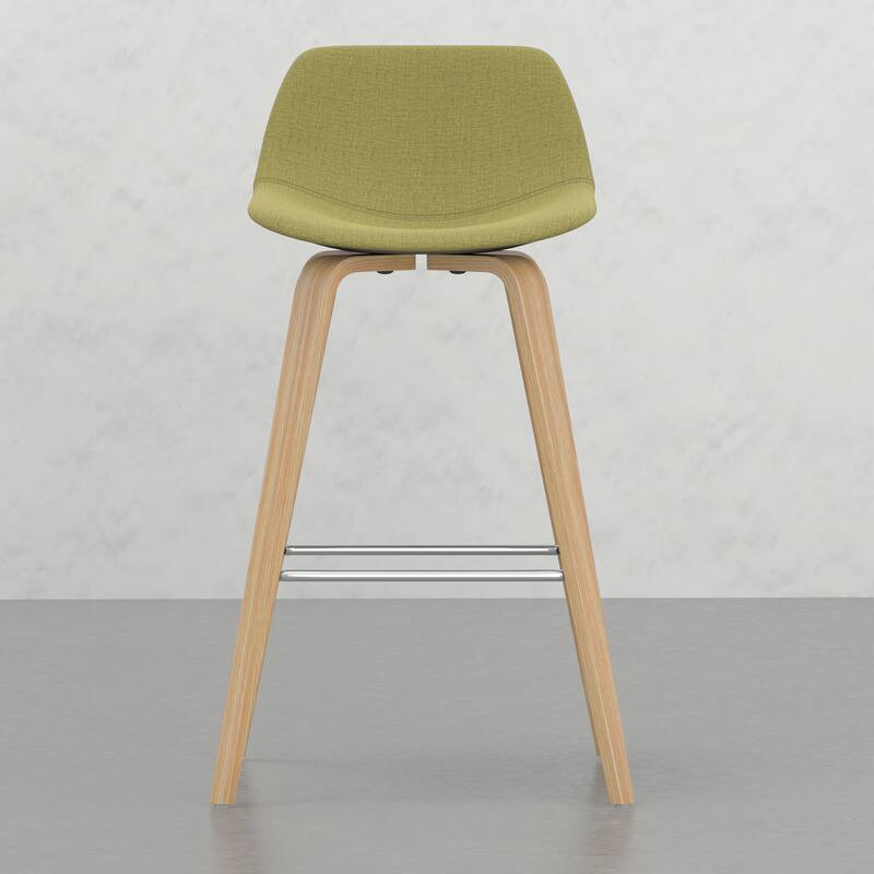 Set of 2 Harvard Bentwood Bar Stools with Curved Back and Upholstered Seat, Mid-Century Modern Design