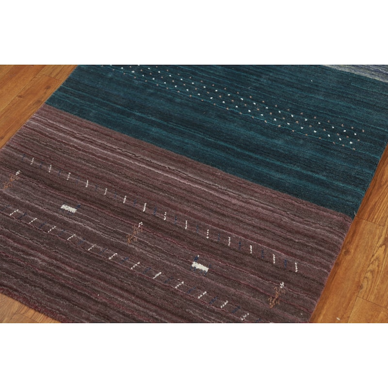 Striped Gabbeh Indian Runner Rug Hand-Knotted Wool Carpet - 3'0" x 10'2"