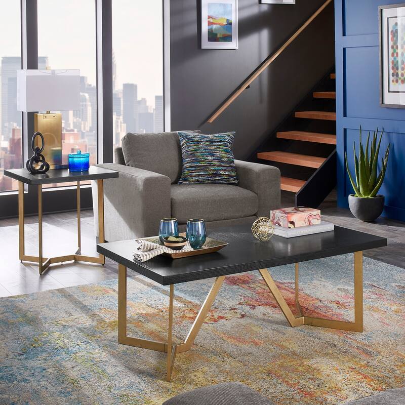 Cheyenne Black and Gold Metal Base Table Set by iNSPIRE Q Modern