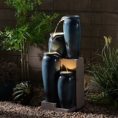 Multi Tiered LED Lighted Jug Outdoor Garden Water Fountain - 39.25"