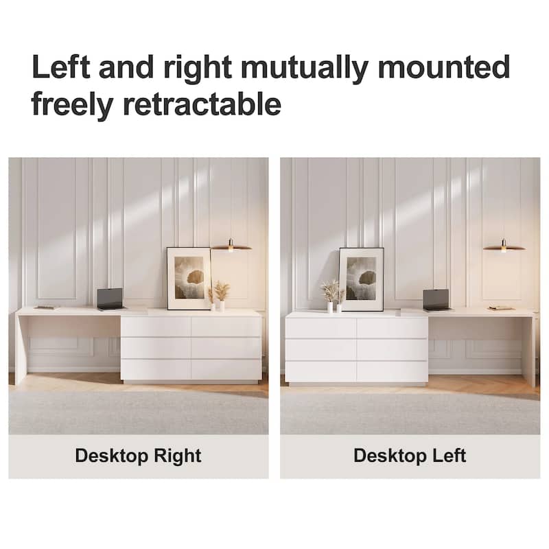 Modern Home Office Expandable Dresser Desk Combo with 6 Drawers